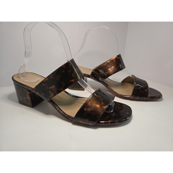 And taylor block heel strappy slip on sandals tortoise shell finish sz 9.5 - Picture 1 of 7
